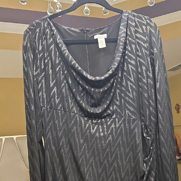Cache Black and Silver Chevron Long Sleeve Dress - Picture 3 of 16